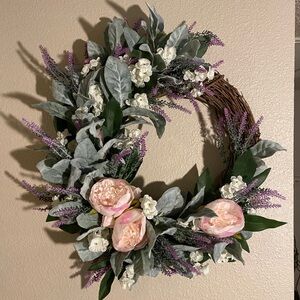 HANDMADE Lavender Peony Wreath | Spring Farmhouse Front Door Decor